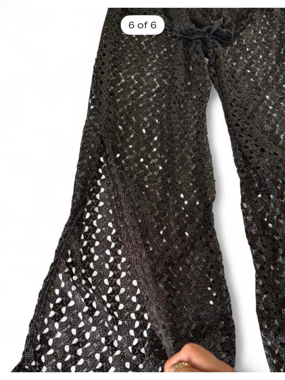 Black Crochet Wide-Leg Swim Coverup Pants - Picture 4 of 7
